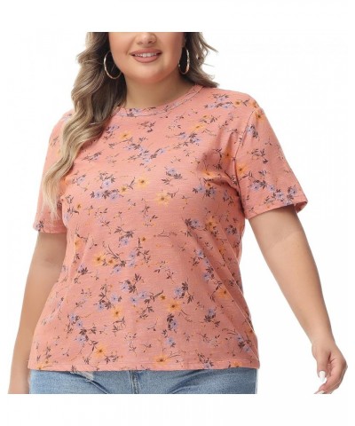 Casual T Shirts for Women Floral Printed Tops Relaxed Fit Crewneck Short Sleeve Super Soft Summer Tee Shirts plus-size Red09 ...