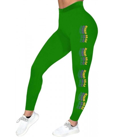 Mardi Gras Leggings for Women 2024 Womens Stretchy Carnival Printed Yoga Tights Tummy Control Mardi Gras Outfit A1-green $5.2...