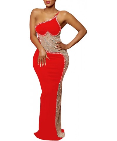 Women Sexy Birthday Dress Hot Drilling Process Sexy Dress Party Club Night Dress Red/Beige $27.00 Dresses