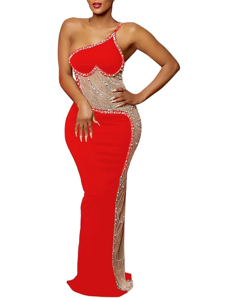 Women Sexy Birthday Dress Hot Drilling Process Sexy Dress Party Club Night Dress Red/Beige $27.00 Dresses