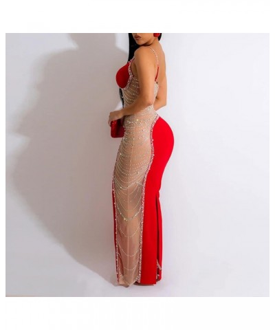 Women Sexy Birthday Dress Hot Drilling Process Sexy Dress Party Club Night Dress Red/Beige $27.00 Dresses