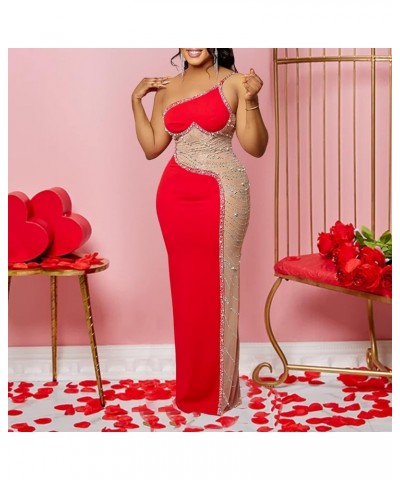 Women Sexy Birthday Dress Hot Drilling Process Sexy Dress Party Club Night Dress Red/Beige $27.00 Dresses