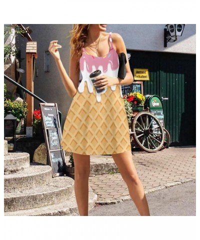 Girls Dress Women's Summer Casual Sleeveless O Neck Dress Beach Cover Up Long Maxi Dresses Plus Size Ice Cream $11.19 Dresses