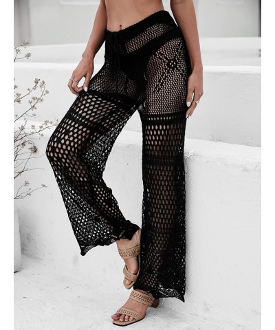 Women's Cover Up Pants Drawstring Crochet Knitted Sheer Beach Cover Up Pants Swimwear X Black $13.50 Swimsuits