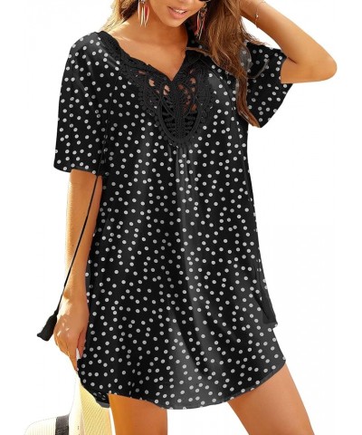 Swimsuit Cover Ups Women Lace Crochet V-Neck Bikini Summer Beach Coverups Dress for Swimwear Bathing Suit Black Polka Dots $1...