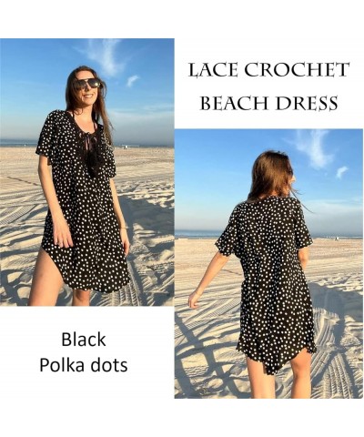 Swimsuit Cover Ups Women Lace Crochet V-Neck Bikini Summer Beach Coverups Dress for Swimwear Bathing Suit Black Polka Dots $1...