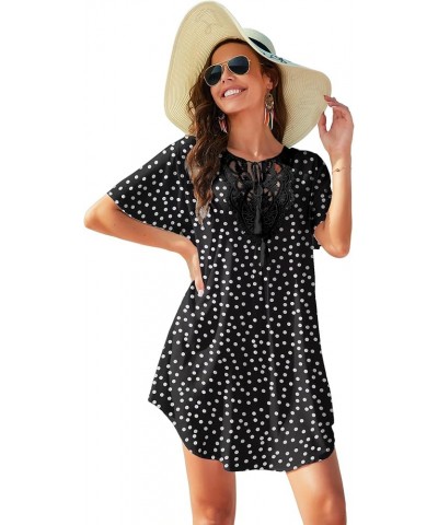 Swimsuit Cover Ups Women Lace Crochet V-Neck Bikini Summer Beach Coverups Dress for Swimwear Bathing Suit Black Polka Dots $1...