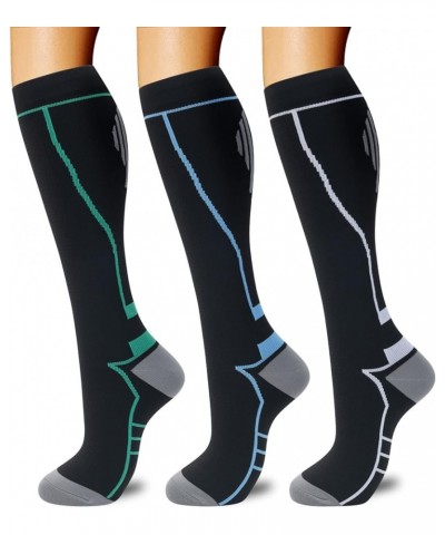 Compression Socks for Women Men Support Socks Knee High Nurses, Pregnancy, Running, Flying, Sports 17-3 Pairs-green/Blue/Whit...