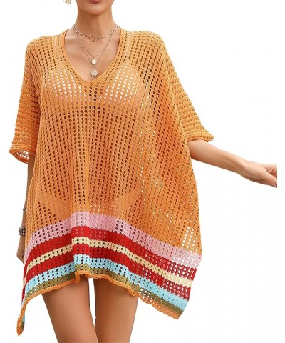 Women's Crochet Hollow Out Split Beach Cover Up Dress Summer Swimwear Knitted Beach Dresses Orange $11.84 Swimsuits