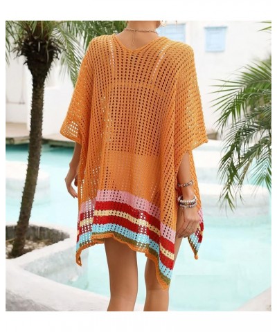 Women's Crochet Hollow Out Split Beach Cover Up Dress Summer Swimwear Knitted Beach Dresses Orange $11.84 Swimsuits