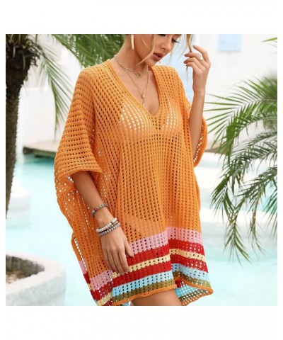 Women's Crochet Hollow Out Split Beach Cover Up Dress Summer Swimwear Knitted Beach Dresses Orange $11.84 Swimsuits