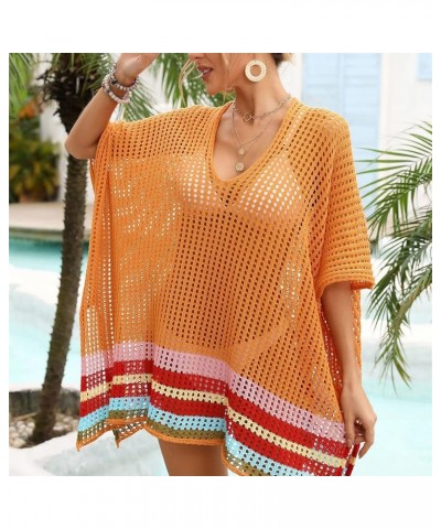 Women's Crochet Hollow Out Split Beach Cover Up Dress Summer Swimwear Knitted Beach Dresses Orange $11.84 Swimsuits