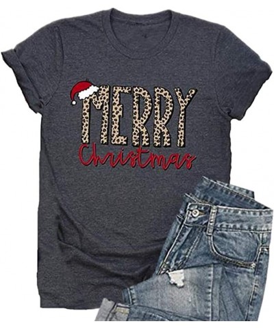 Christmas Shirts for Women Merry Christmas Santa Claus Funny Hoilday Print T-Shirts Graphic Tee Tops C-dark Grey $8.54 T-Shirts