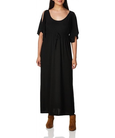 Women's One Size Slit Flutter Sleeve Maxidress with Empire Drawstring Waist Black $12.33 Dresses