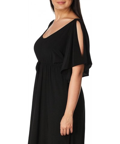 Women's One Size Slit Flutter Sleeve Maxidress with Empire Drawstring Waist Black $12.33 Dresses