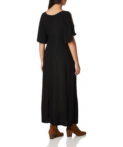 Women's One Size Slit Flutter Sleeve Maxidress with Empire Drawstring Waist Black $12.33 Dresses