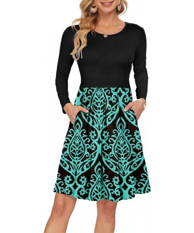 Women's Long Sleeve Pleated Loose Swing Casual Dress with Pockets Knee Length 02-black Green $18.89 Dresses