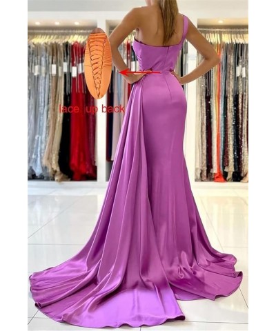 Women's One Shoulder Mermaid Bridesmaid Dresses Long Satin with Train Formal Evening Party Gowns with Slit Black $29.90 Dresses