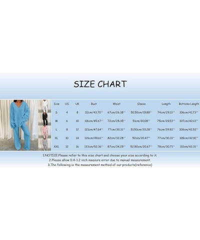 Womens Pajamas Set V Neck Sexy Comfy Plus Size Sleepwear Long Sleeve Wide Leg Loose Soft Fuzzy Warm Lounge Sets C-white $16.9...