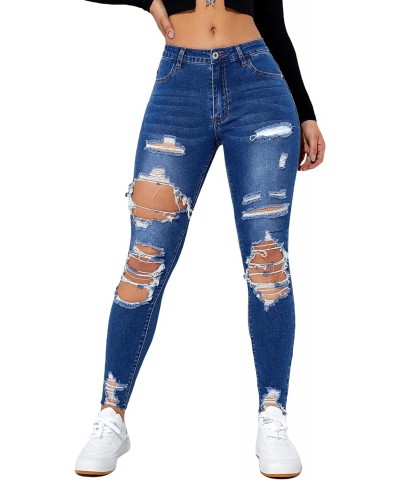 Women's Ripped Cut Out Raw Hem Long Skinny Jeans Button Denim Pants Medium Wash S $22.08 Jeans