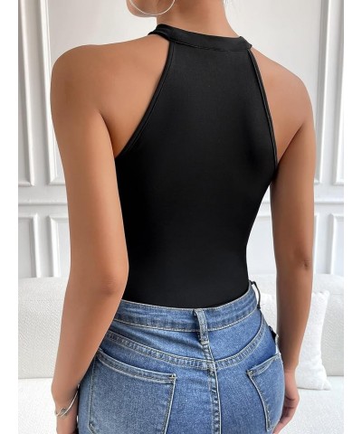 Women's Sleeveless Scoop Neck High Cut Skinny Mesh Tank Top Bodysuit Line Black $17.39 Bodysuits