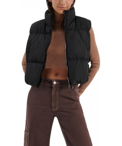 Women Cropped Puffer Vest Zip Up Stand Collar Sleeveless Padded Winter Puffy Vests Quilted Outerwear Black $10.70 Vests