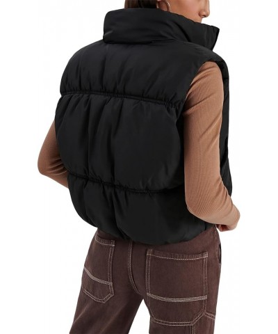 Women Cropped Puffer Vest Zip Up Stand Collar Sleeveless Padded Winter Puffy Vests Quilted Outerwear Black $10.70 Vests