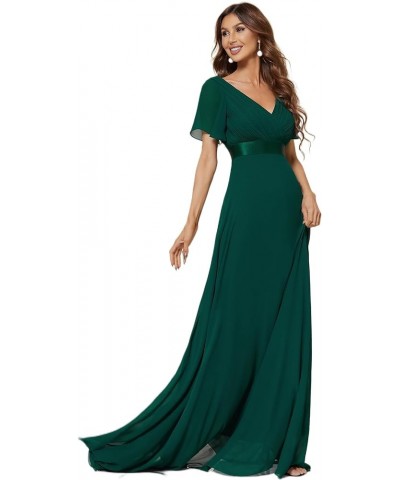 Women's Short Sleeve V-Neck Evening Dress Floor Length Mother of The Bride Dress 09890 Green-1 $32.79 Dresses