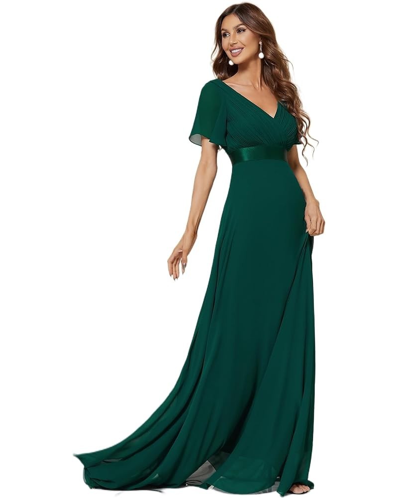 Women's Short Sleeve V-Neck Evening Dress Floor Length Mother of The Bride Dress 09890 Green-1 $32.79 Dresses