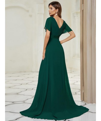 Women's Short Sleeve V-Neck Evening Dress Floor Length Mother of The Bride Dress 09890 Green-1 $32.79 Dresses