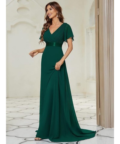 Women's Short Sleeve V-Neck Evening Dress Floor Length Mother of The Bride Dress 09890 Green-1 $32.79 Dresses