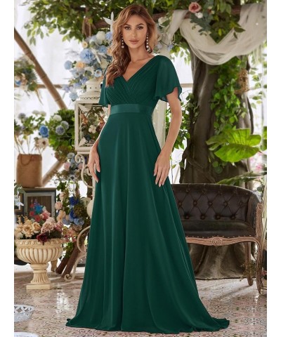 Women's Short Sleeve V-Neck Evening Dress Floor Length Mother of The Bride Dress 09890 Green-1 $32.79 Dresses