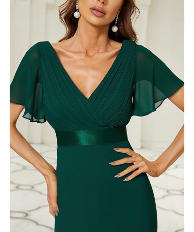 Women's Short Sleeve V-Neck Evening Dress Floor Length Mother of The Bride Dress 09890 Green-1 $32.79 Dresses