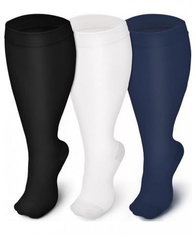 Plus Size Compression Socks for Men and Women-3 pairs Wide Calf Knee High Compression Stockings Support for Circulation,Nurse...