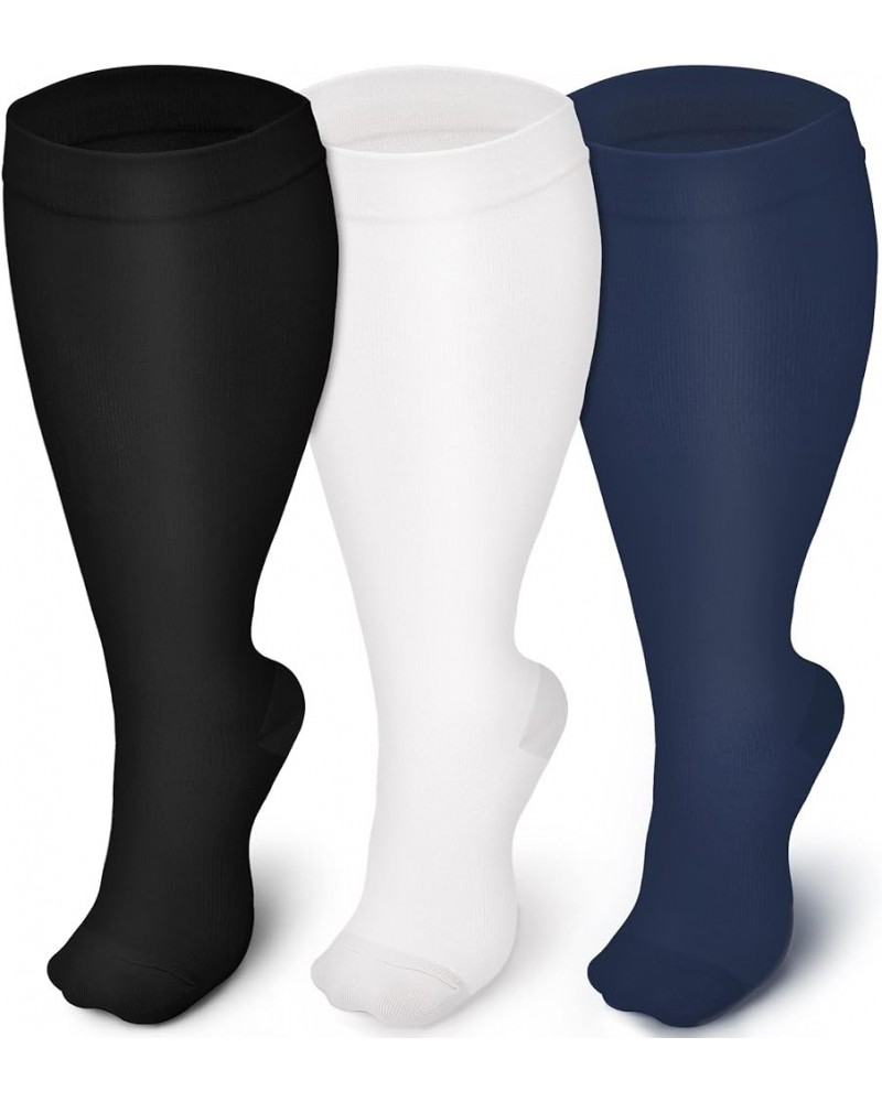 Plus Size Compression Socks for Men and Women-3 pairs Wide Calf Knee High Compression Stockings Support for Circulation,Nurse...