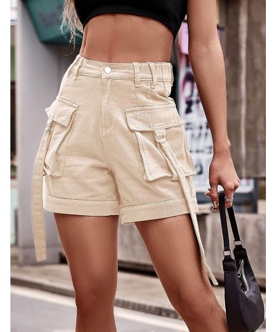 Womens Cargo Shorts Y2k Casual Elastic High Waist Bermuda Hiking Workout Pocket Shorts Streetwear Khaki $7.94 Activewear