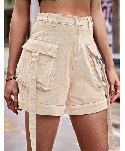 Womens Cargo Shorts Y2k Casual Elastic High Waist Bermuda Hiking Workout Pocket Shorts Streetwear Khaki $7.94 Activewear