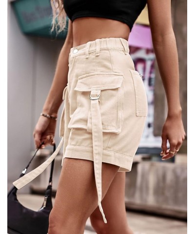 Womens Cargo Shorts Y2k Casual Elastic High Waist Bermuda Hiking Workout Pocket Shorts Streetwear Khaki $7.94 Activewear