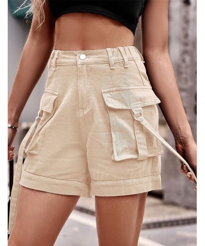 Womens Cargo Shorts Y2k Casual Elastic High Waist Bermuda Hiking Workout Pocket Shorts Streetwear Khaki $7.94 Activewear