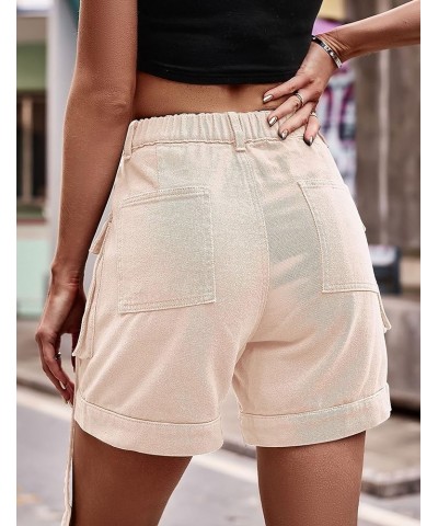 Womens Cargo Shorts Y2k Casual Elastic High Waist Bermuda Hiking Workout Pocket Shorts Streetwear Khaki $7.94 Activewear