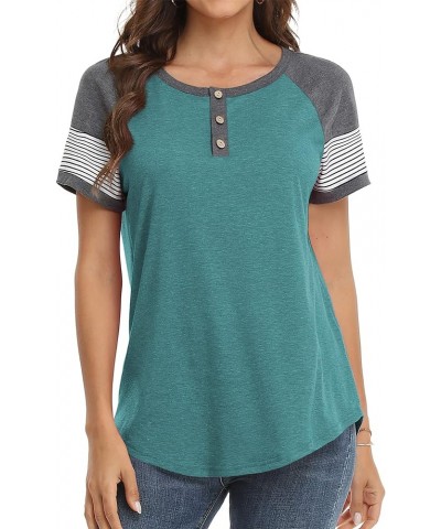 3/4 Sleeve Shirts for Women Crewneck Button Down Tunic Tops Raglan T Shirt 1-green $13.91 Tops