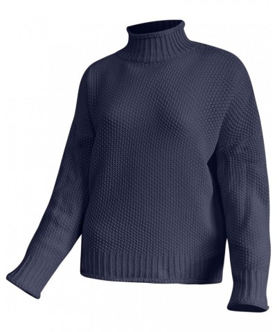 Womens Winter Fall Solid Color Turtleneck High Neck Balloon Long Sleeve Chunky Sweaters Oversized Pullover Outerwear Navy $11...