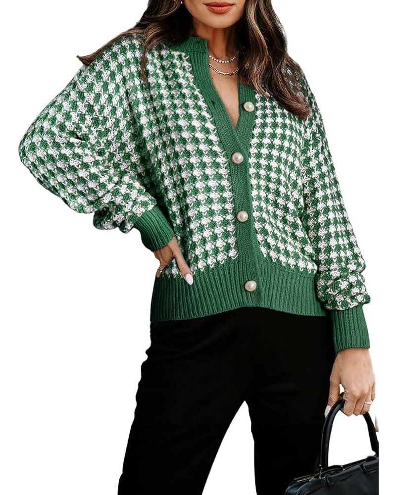 Cardigan Sweaters for Women V Neck Button Down Long Sleeve Plaid Knit Cardigans Sweater Tops Green $17.22 Sweaters