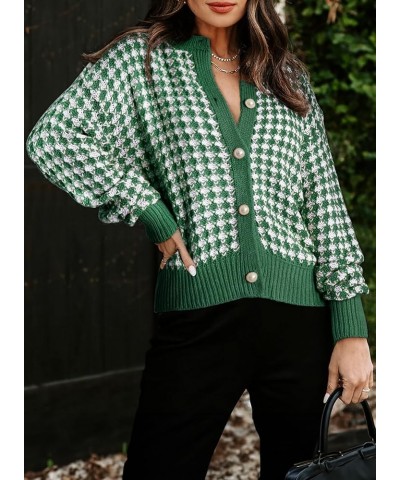 Cardigan Sweaters for Women V Neck Button Down Long Sleeve Plaid Knit Cardigans Sweater Tops Green $17.22 Sweaters