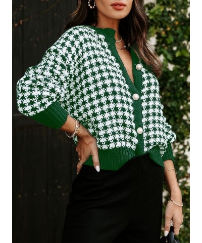 Cardigan Sweaters for Women V Neck Button Down Long Sleeve Plaid Knit Cardigans Sweater Tops Green $17.22 Sweaters