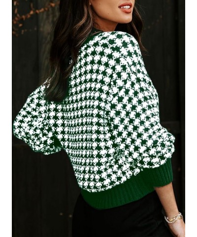 Cardigan Sweaters for Women V Neck Button Down Long Sleeve Plaid Knit Cardigans Sweater Tops Green $17.22 Sweaters