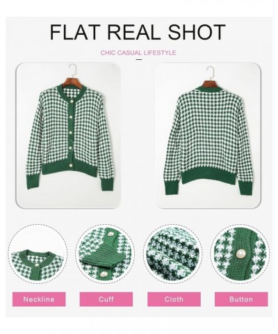 Cardigan Sweaters for Women V Neck Button Down Long Sleeve Plaid Knit Cardigans Sweater Tops Green $17.22 Sweaters