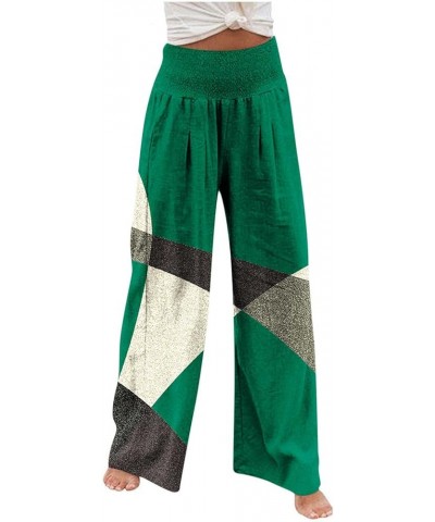 Palazzo Pants for Women Casual Cotton Linen Trousers Wide Leg High Waist Lounge Pant Fashion Printed Pant with Pockets 05-gre...