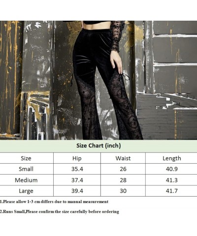 Women Gothic Punk Velvet Mesh Flare Pants See Through Floral Print High Waist Bell Bottom Trousers Black Velvet $20.19 Pants