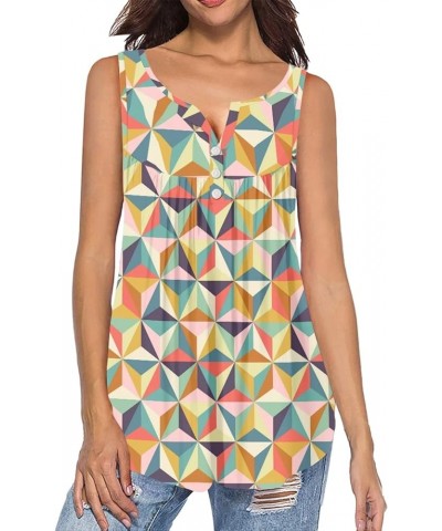 Womens Summer Casual Tank Tops Loose Fit V-Neck Shirts, Printed Henley Shirts Sleeveless Cami Tops Plus Size Geometric Art $8...